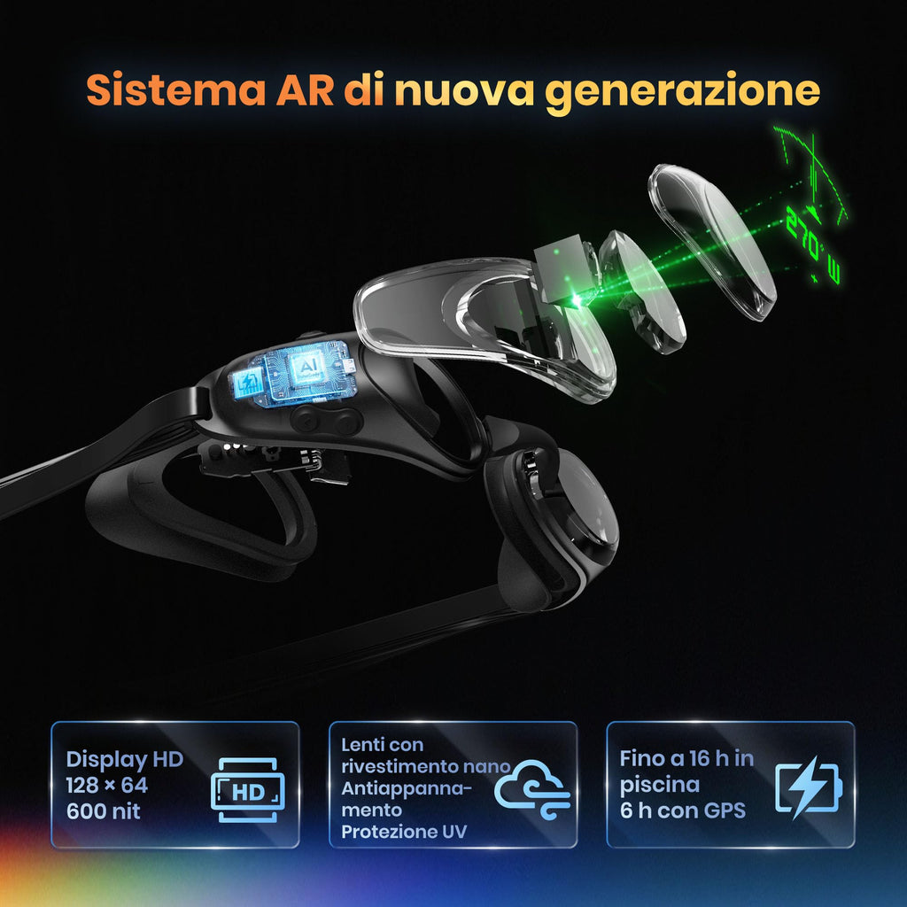 Holoswim Smart Swim Goggles 3 Pro, AR Swim Goggles with Display, GPS & Compass Swim Tracker, Data Tracking & Training Plans for Pool & Open Water, 10-Axis Sensor, 64x128 HD Display, TÜV Anti-Fog