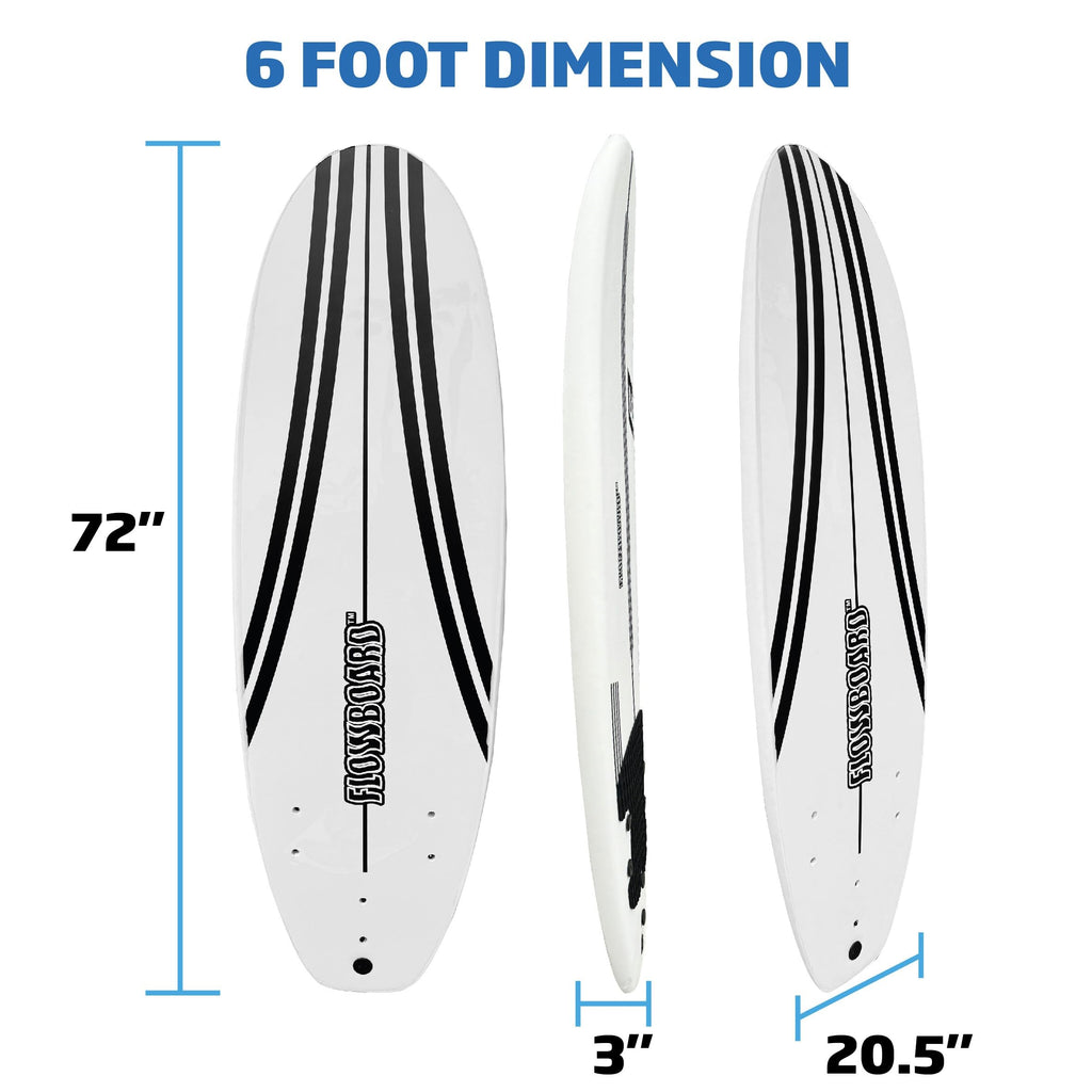 FLOWBOARD Surfboard Softboard Foam - Include (3) Fins 6’ Foot Leash and (2) Wood Stringers Inside Board Availalable in 6' and 7' Short Board and 8' Longboard