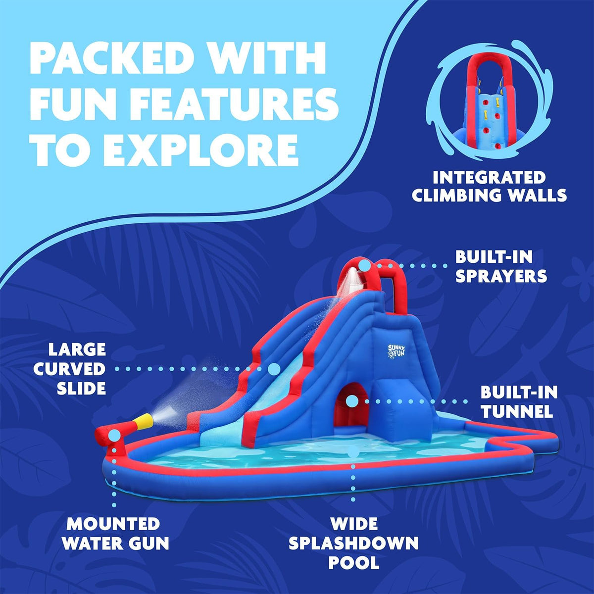 Sunny & Fun Inflatable Water Slide Park with Climbing Wall