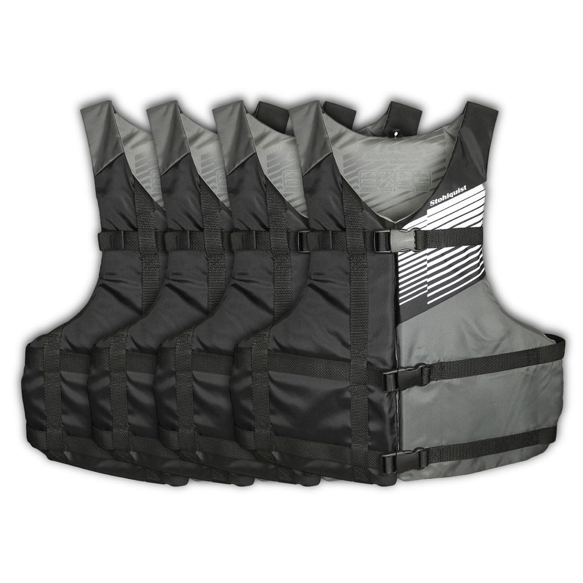 Stohlquist Universal Fit Adult Life Jacket PFD (4 Pack) Coast Guard Approved, for Men and Women 90+ lbs, Lightweight Neoprene and Adjustable, Ideal for Boating, Kayaking & Water Sports