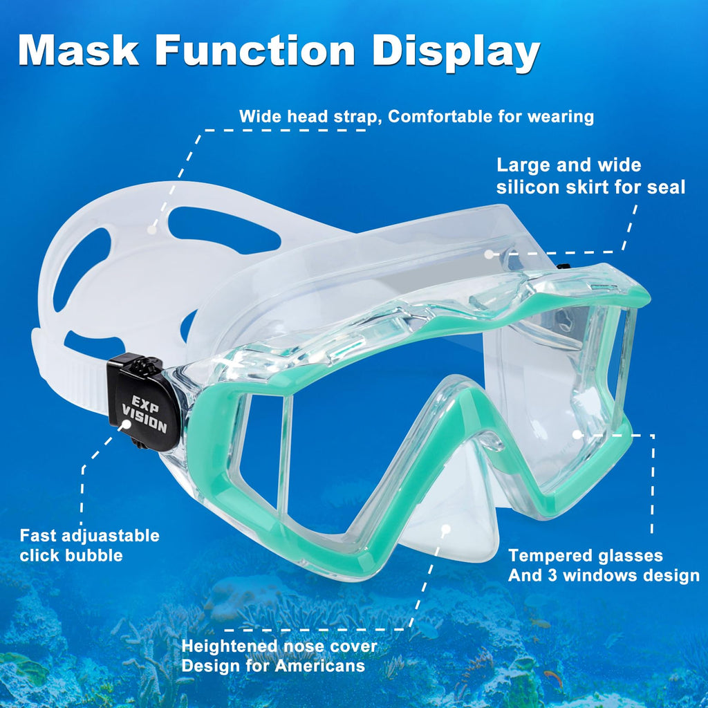 Adult Pano 3 Scuba Diving Mask, Tempered Glass Snorkel Mask Anti-Fog Swim Mask No Leakage Swim Goggles with Nose Cover Snorkeling Gear for Snorkeling, Freediving, Swimming