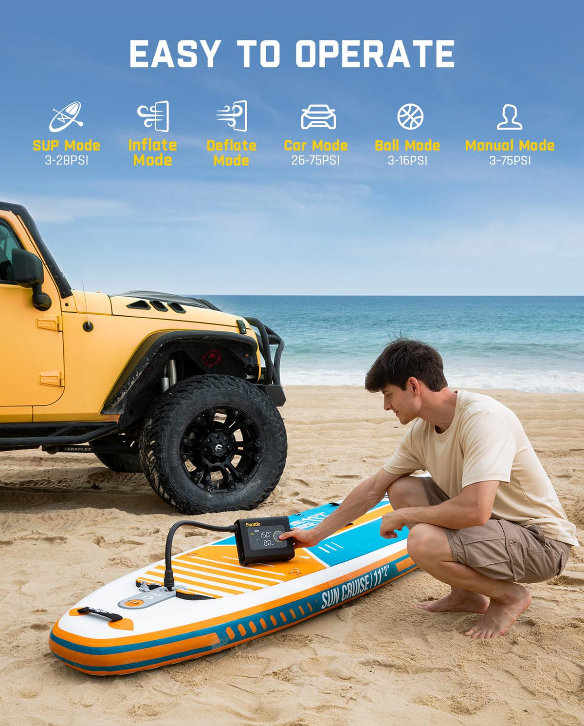 Fanttik X9 Cross Tire/SUP Inflator, 75PSI Paddle Board Pump with Deflation