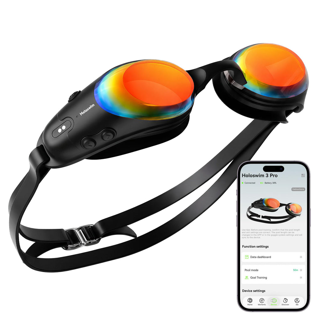 Holoswim Smart Swim Goggles 3 Pro, AR Swim Goggles with Display, GPS & Compass Swim Tracker, Data Tracking & Training Plans for Pool & Open Water, 10-Axis Sensor, 64x128 HD Display, TÜV Anti-Fog