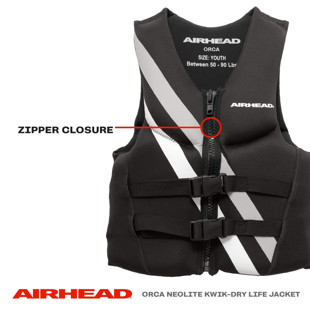 Airhead ORCA Kwik-Dry NeoLite Flex Life Jacket for Adults & Kids - USCG Approved Life Vest for Men, Women, Youth & Child, Watersports Vest for Boating, Tubing & PWC
