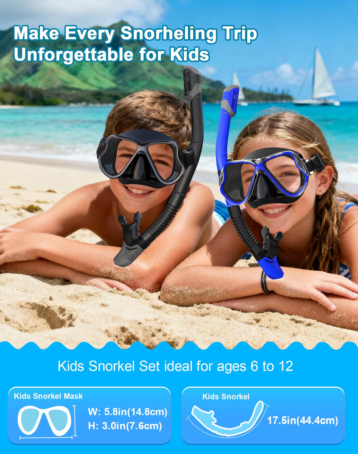 Greatever Snorkeling Gear for Adults Kids, Dry Snorkel Mask Set Anti-Fog