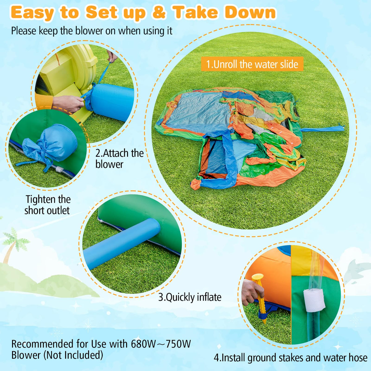BOUNTECH Giant Inflatable Water Slide Park with Splash Pool