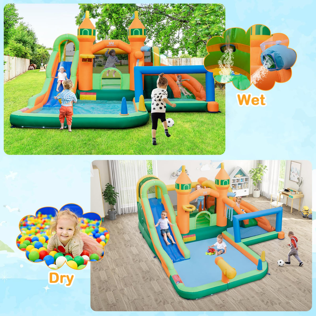 BOUNTECH Giant Inflatable Water Slide Park with Splash Pool