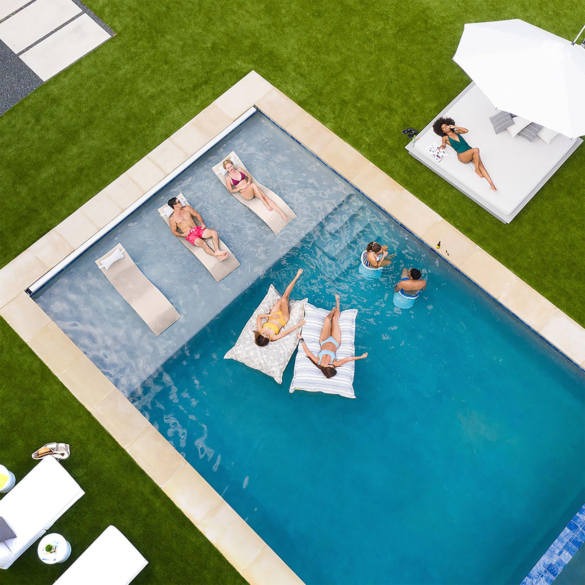 Ledge Lounger - Signature Chaise - Inside Pool & Sun Shelf Lounge Chair - Designed for Shallow Shelves Up to 9” - Compatible with All Pool Types - Poolside & Sun Deck Tanning - Set of 2