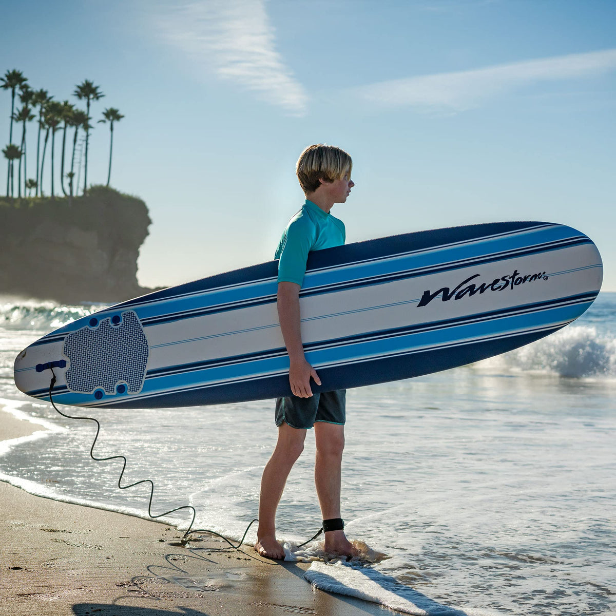 Wavestorm 8ft Classic Surfboard Bundle - Soft Top Foam Longboard and Accessories for Beginners and All Levels
