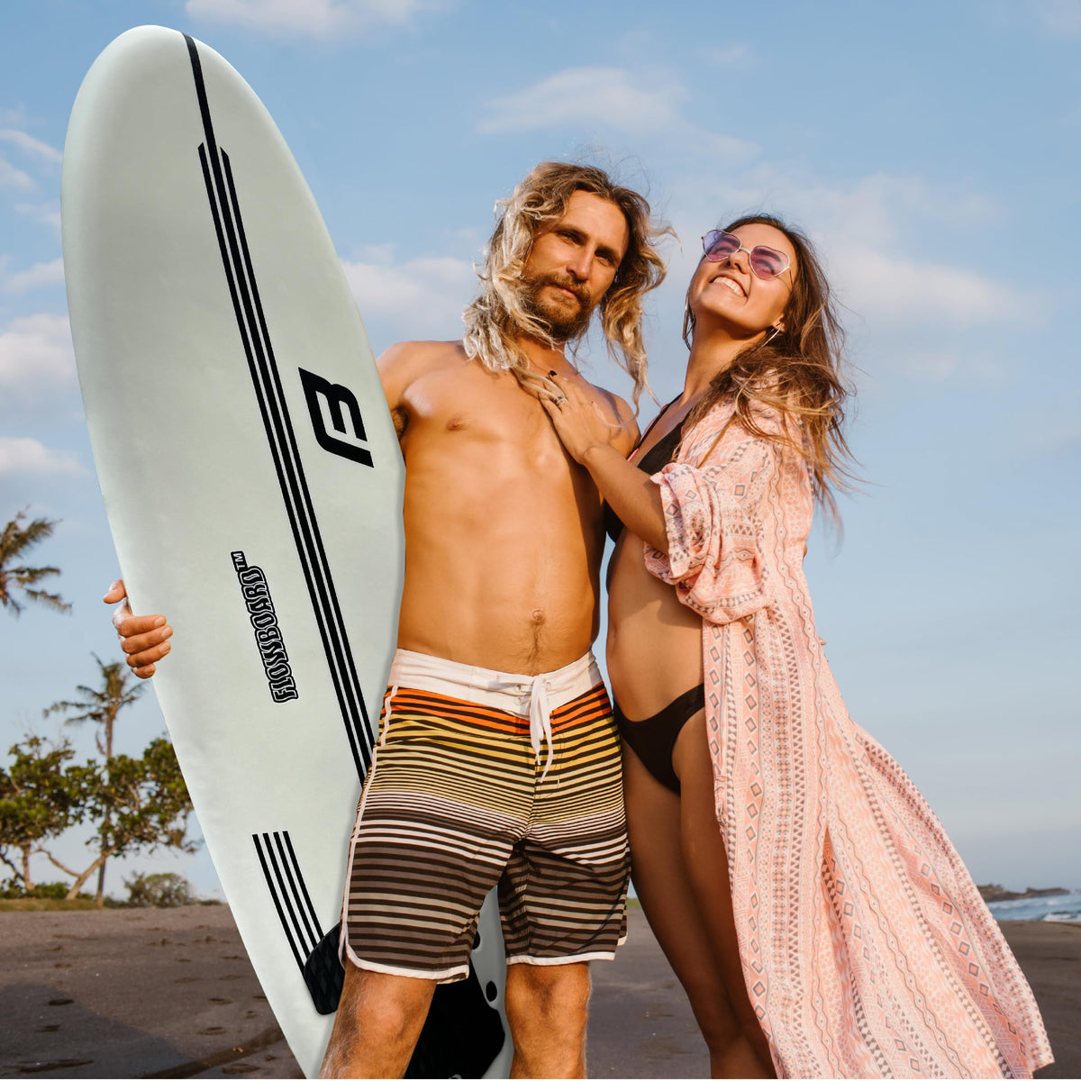 FLOWBOARD Surfboard Softboard Foam - Include (3) Fins 6’ Foot Leash and (2) Wood Stringers Inside Board Availalable in 6' and 7' Short Board and 8' Longboard