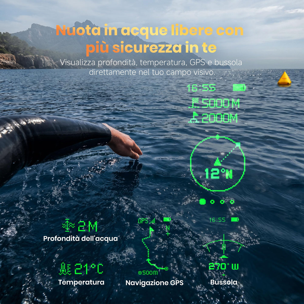 Holoswim Smart Swim Goggles 3 Pro, AR Swim Goggles with Display, GPS & Compass Swim Tracker, Data Tracking & Training Plans for Pool & Open Water, 10-Axis Sensor, 64x128 HD Display, TÜV Anti-Fog
