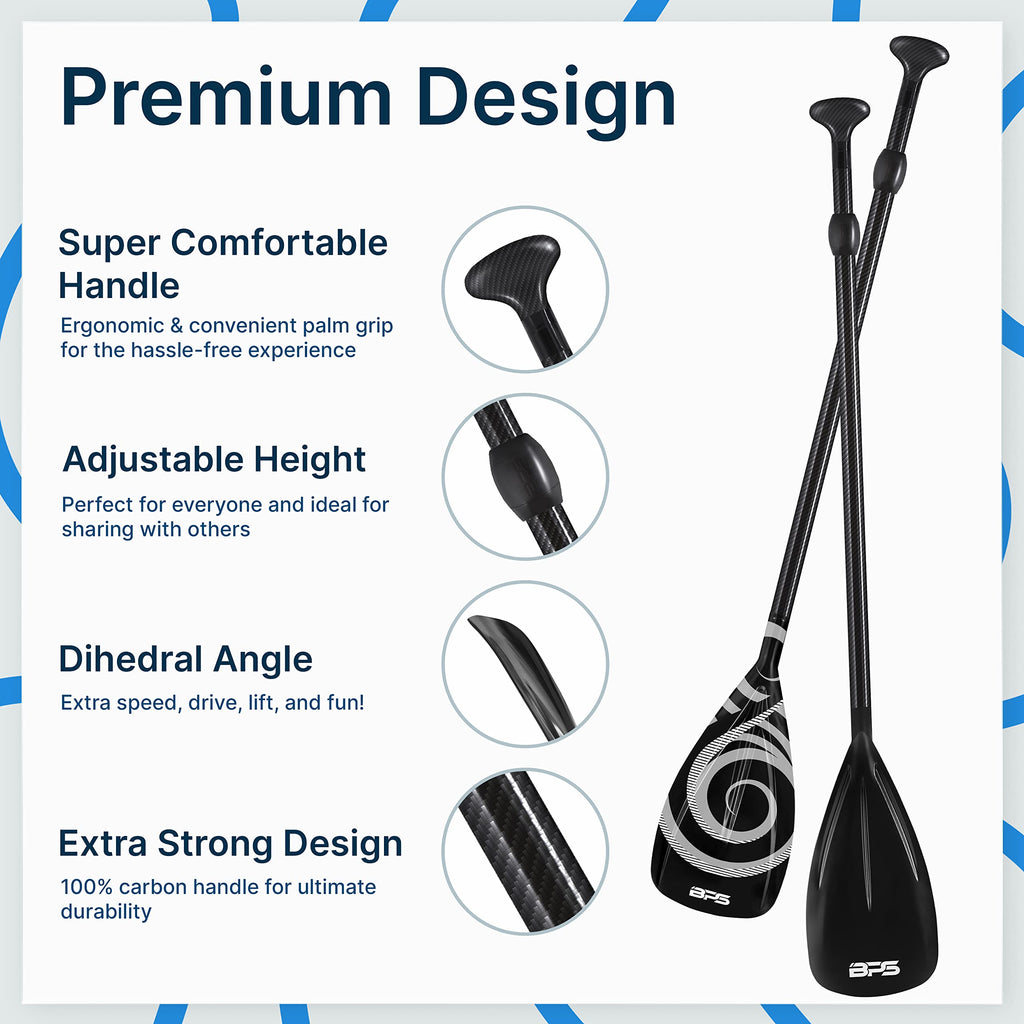 BPS New Zealand 2-Piece Adjustable Stand-up Paddle Board Paddle, Carbon Fiber Shaft - Comes with Carrying Paddle Bag