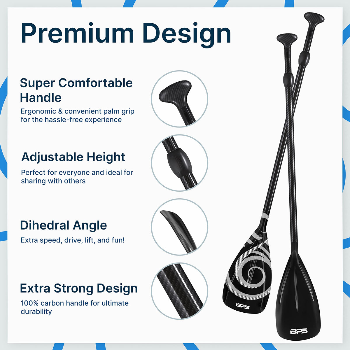 BPS New Zealand 2-Piece Adjustable Stand-up Paddle Board Paddle, Carbon Fiber Shaft - Comes with Carrying Paddle Bag