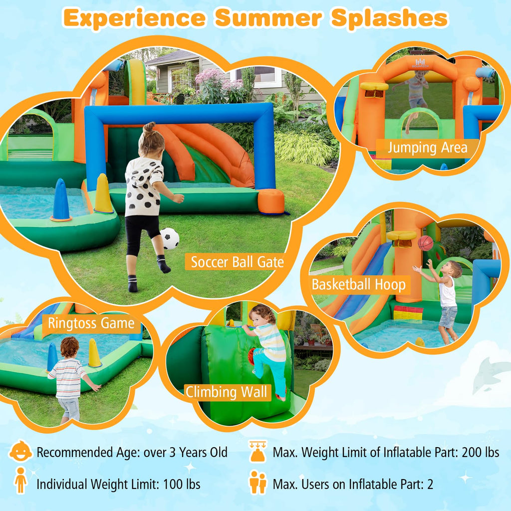 BOUNTECH Giant Inflatable Water Slide Park with Splash Pool