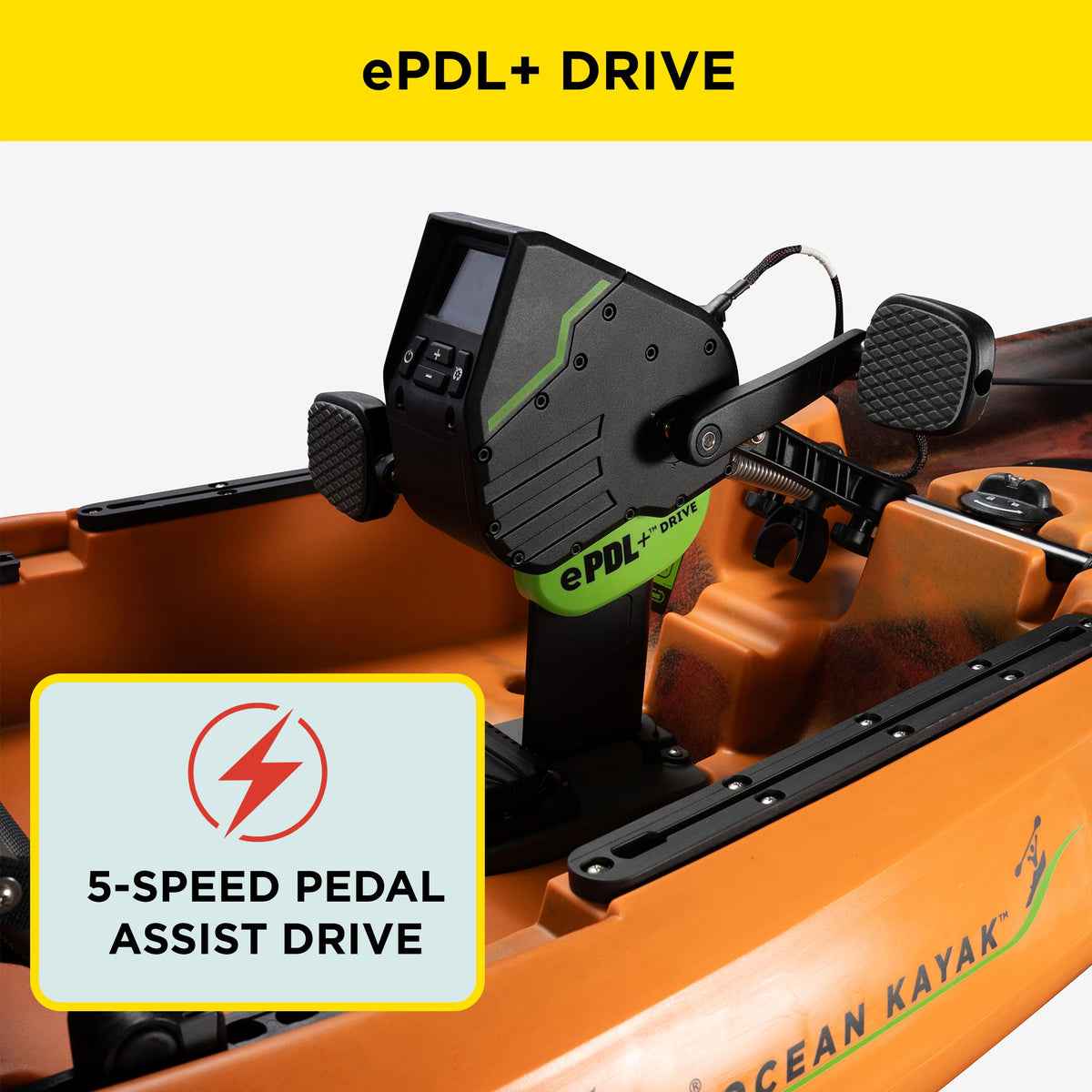 Old Town Ocean Kayak Malibu ePDL+ 120 Solo Sit-on-Top Recreational Pedal & Cruise Control Kayak, 12 ft