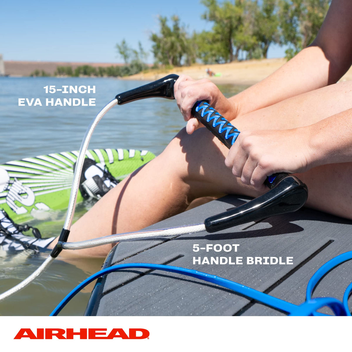 Airhead Dyneema Wakeboard Rope and Handle, No Stretch Tow Rope with EVA Grip, Multi Section Water Ski Wakeboarding Line for Boat Towables, 1,700 lb Break Strength, Up to 75 ft