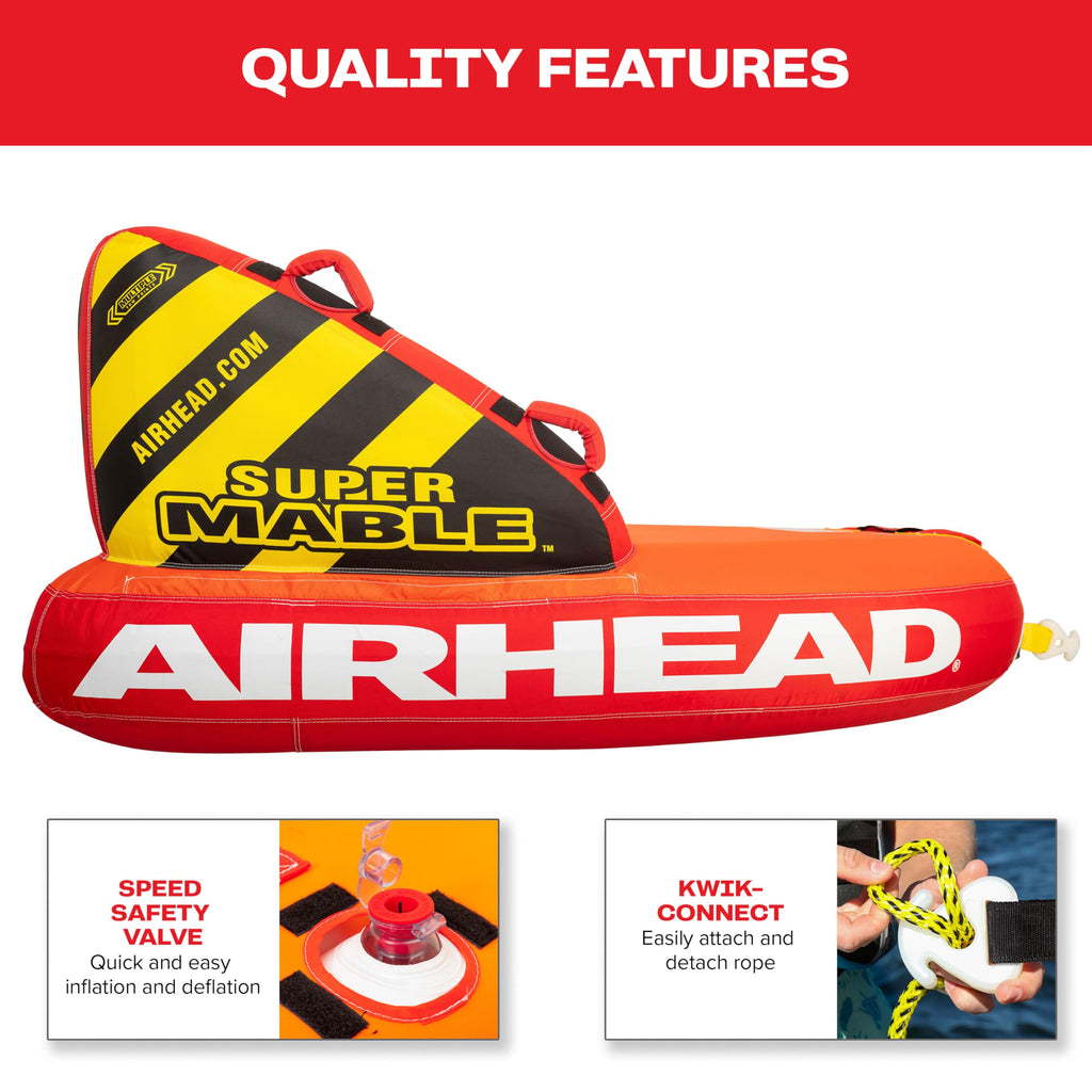 Airhead Mable Towable Tube for Boating, 1-4 Rider Inflatable Boat Tube for Water Tubing, Heavy Duty Full Nylon Cover, EVA Foam Pads, Dual Tow Point, Patented Speed Safety Valve