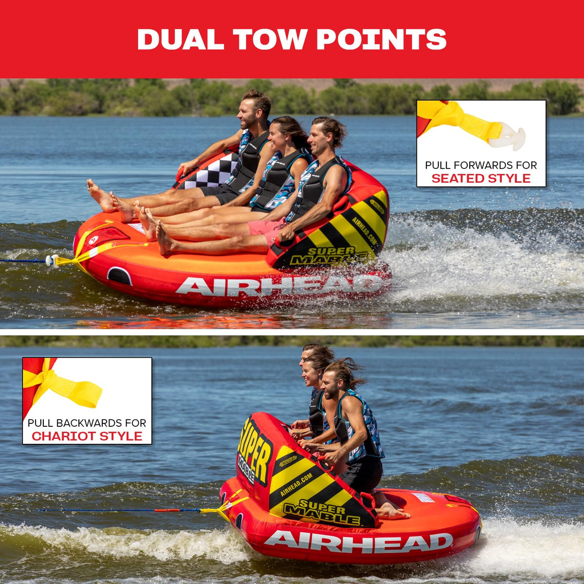 Airhead Mable Towable Tube for Boating, 1-4 Rider Inflatable Boat Tube for Water Tubing, Heavy Duty Full Nylon Cover, EVA Foam Pads, Dual Tow Point, Patented Speed Safety Valve