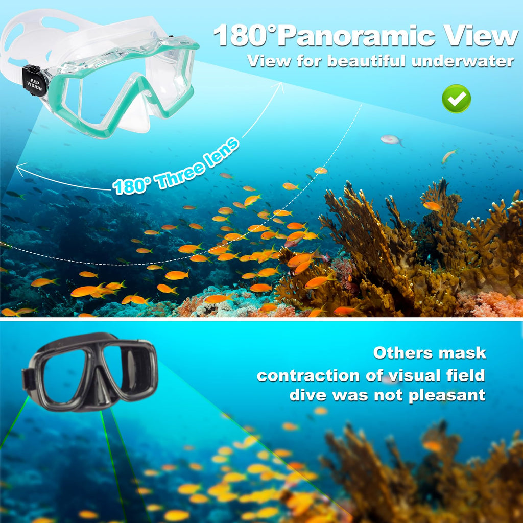 Adult Pano 3 Scuba Diving Mask, Tempered Glass Snorkel Mask Anti-Fog Swim Mask No Leakage Swim Goggles with Nose Cover Snorkeling Gear for Snorkeling, Freediving, Swimming