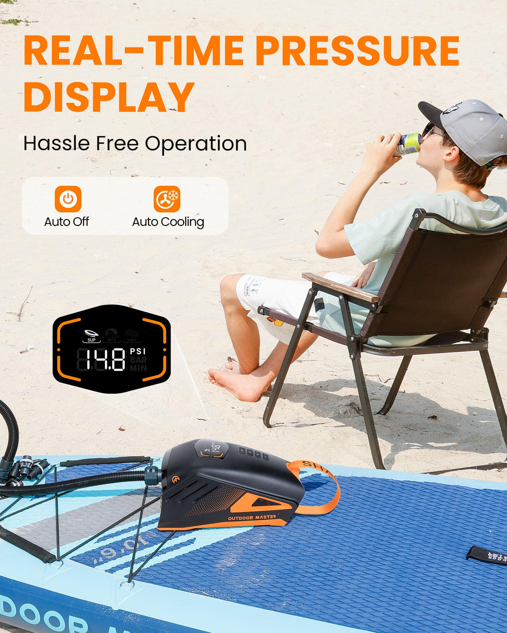 OutdoorMaster Shark 3 Paddle Board Pump Electric 74Wh- 3'50" Fast Inflation