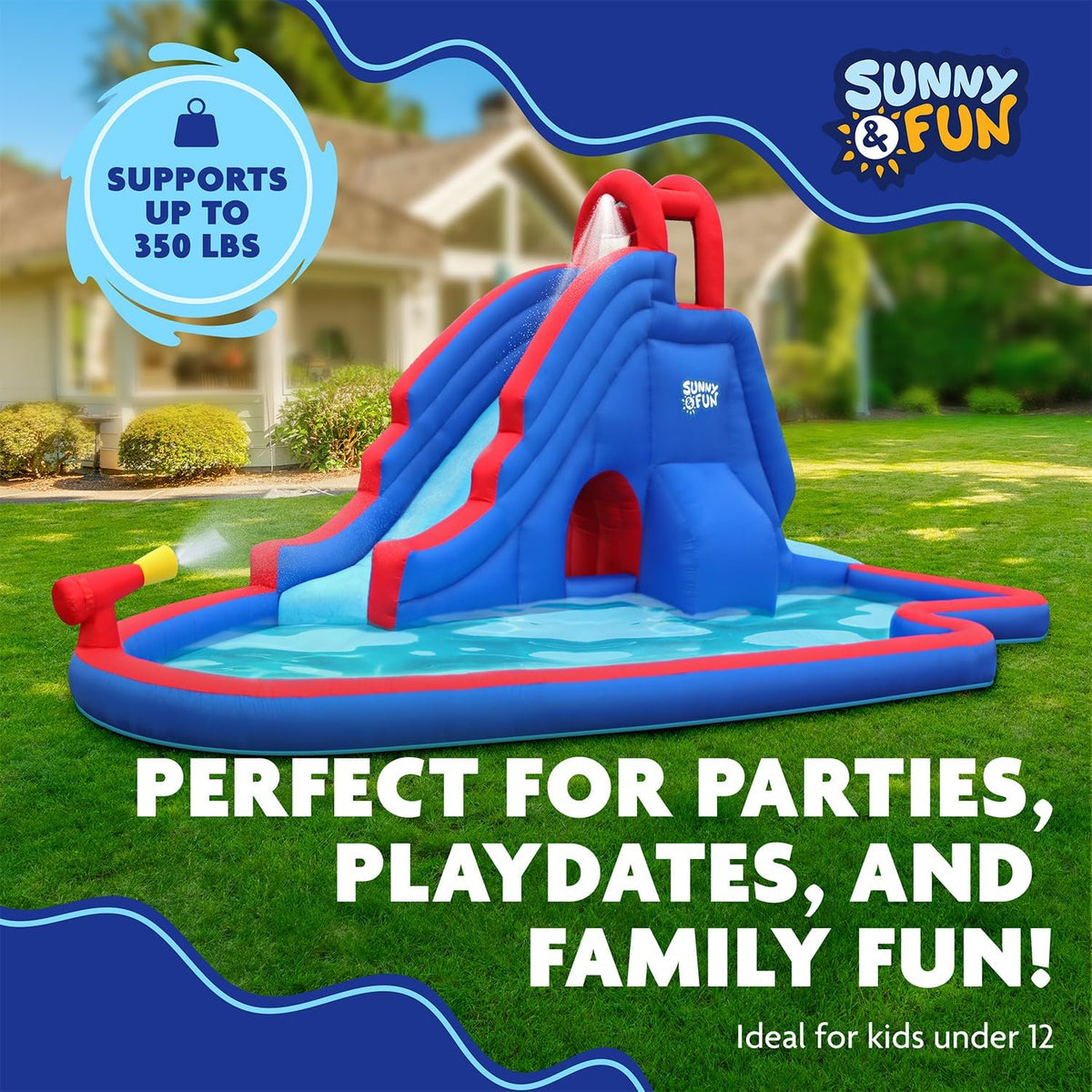 Sunny & Fun Inflatable Water Slide Park with Climbing Wall