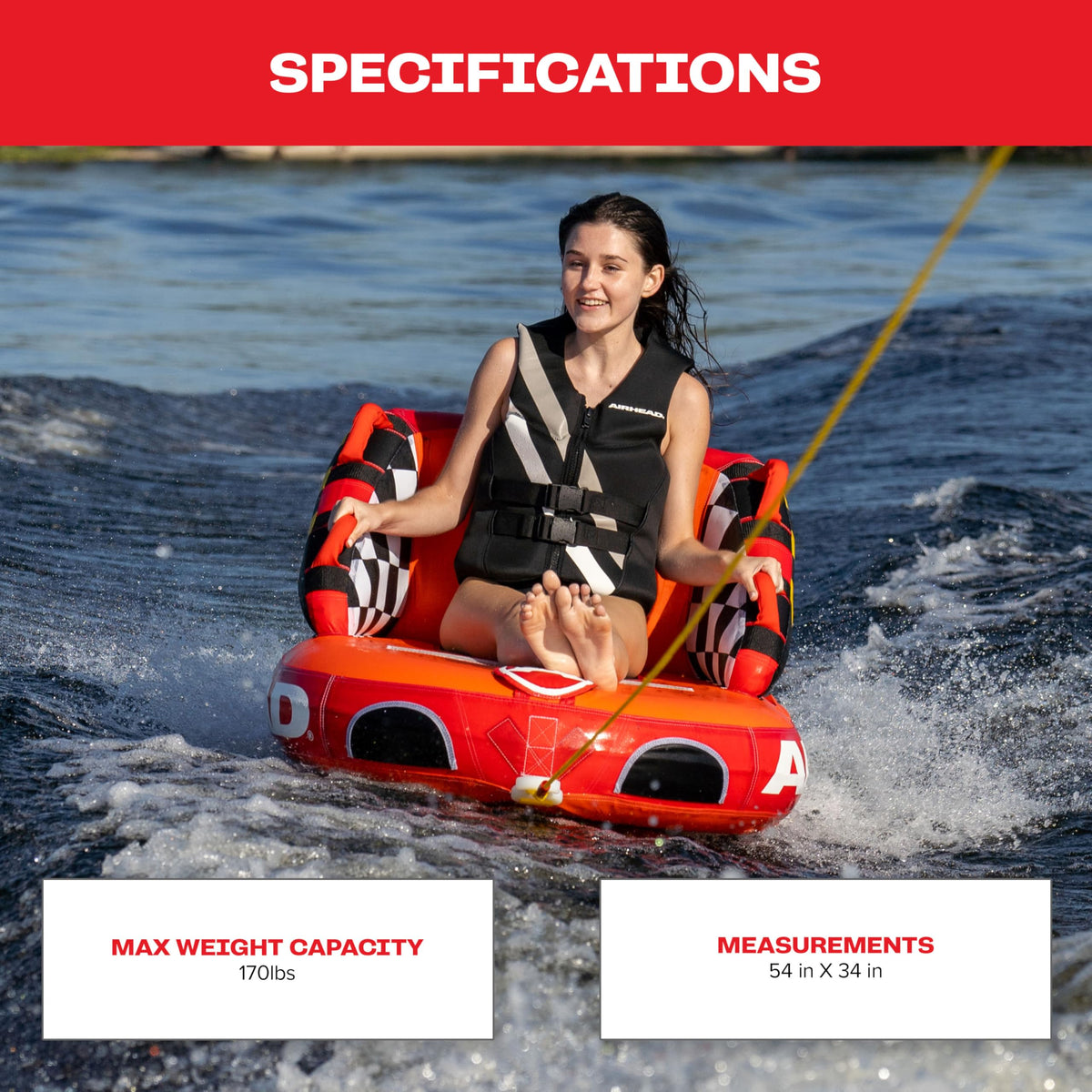 Airhead Mable Towable Tube for Boating, 1-4 Rider Inflatable Boat Tube for Water Tubing, Heavy Duty Full Nylon Cover, EVA Foam Pads, Dual Tow Point, Patented Speed Safety Valve
