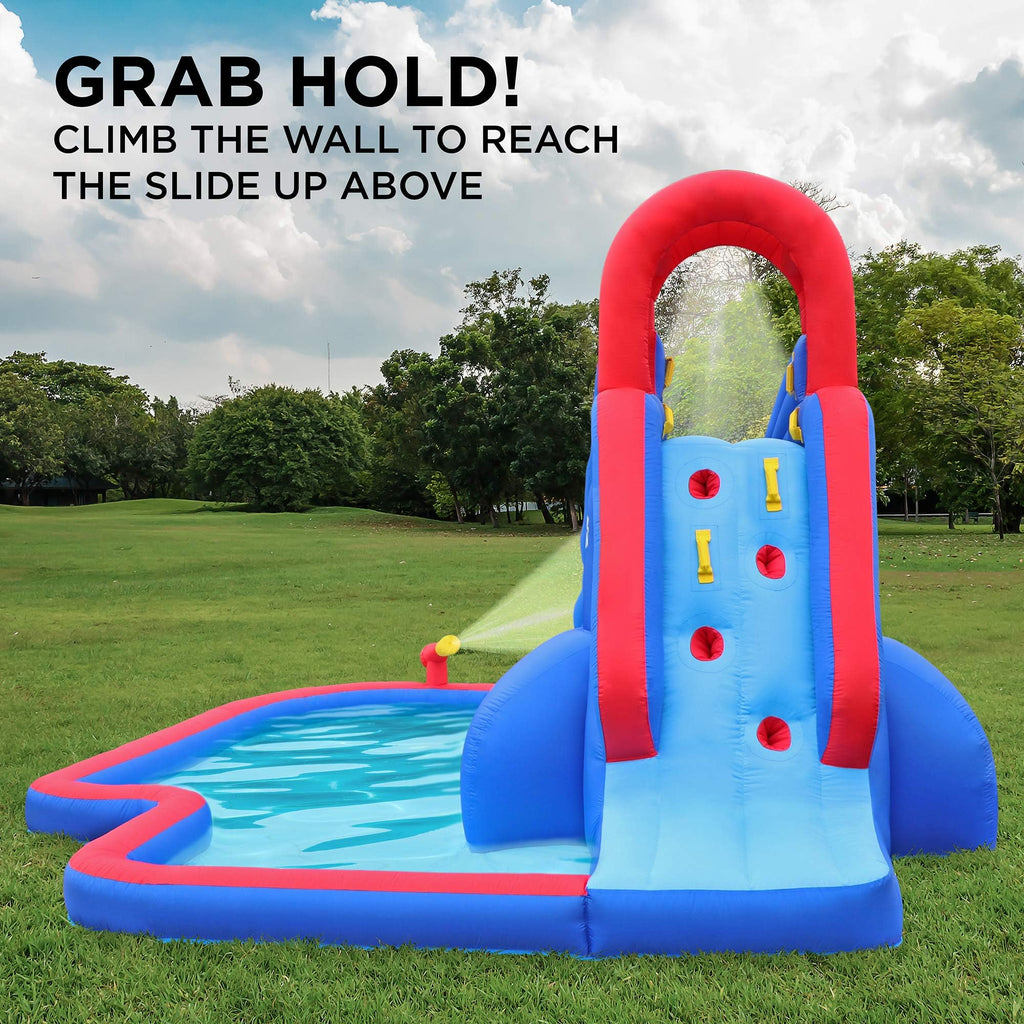 Sunny & Fun Inflatable Water Slide Park with Climbing Wall