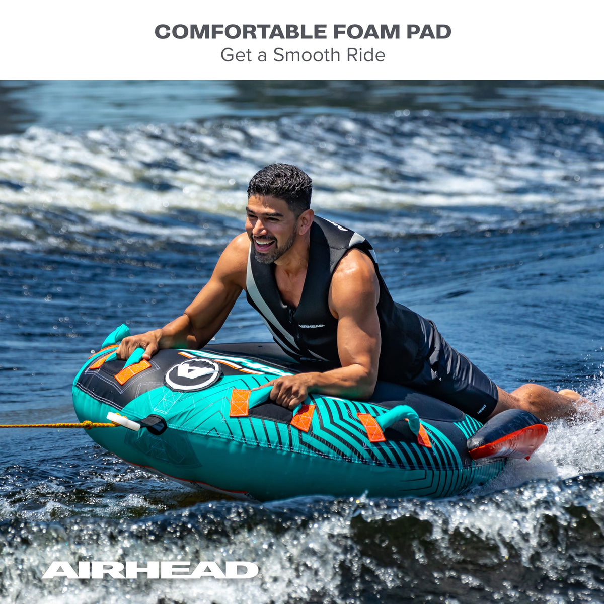 Airhead Slice Towable 2-4 Rider Models, Tube for Boating and Water Sports, Heavy Duty Full Nylon Cover with Zipper, EVA Foam Pads, and Patented Speed Safety Valve for Easy Inflating & Deflating