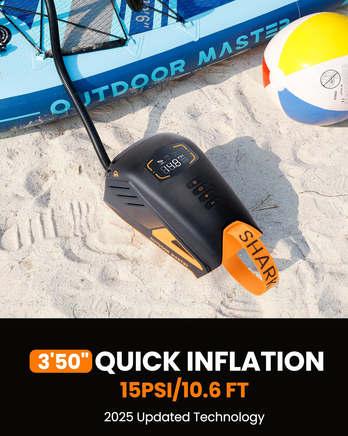 OutdoorMaster Shark 3 Paddle Board Pump Electric 74Wh- 3'50" Fast Inflation